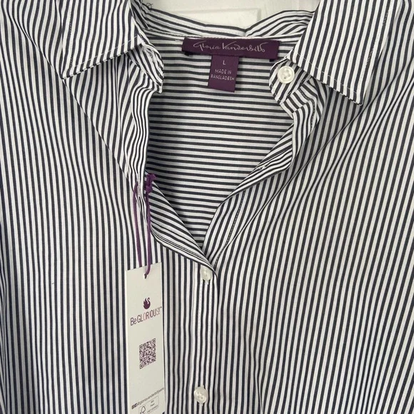 Black and White Striped Button-Up Shirt - Picture 3 of 9